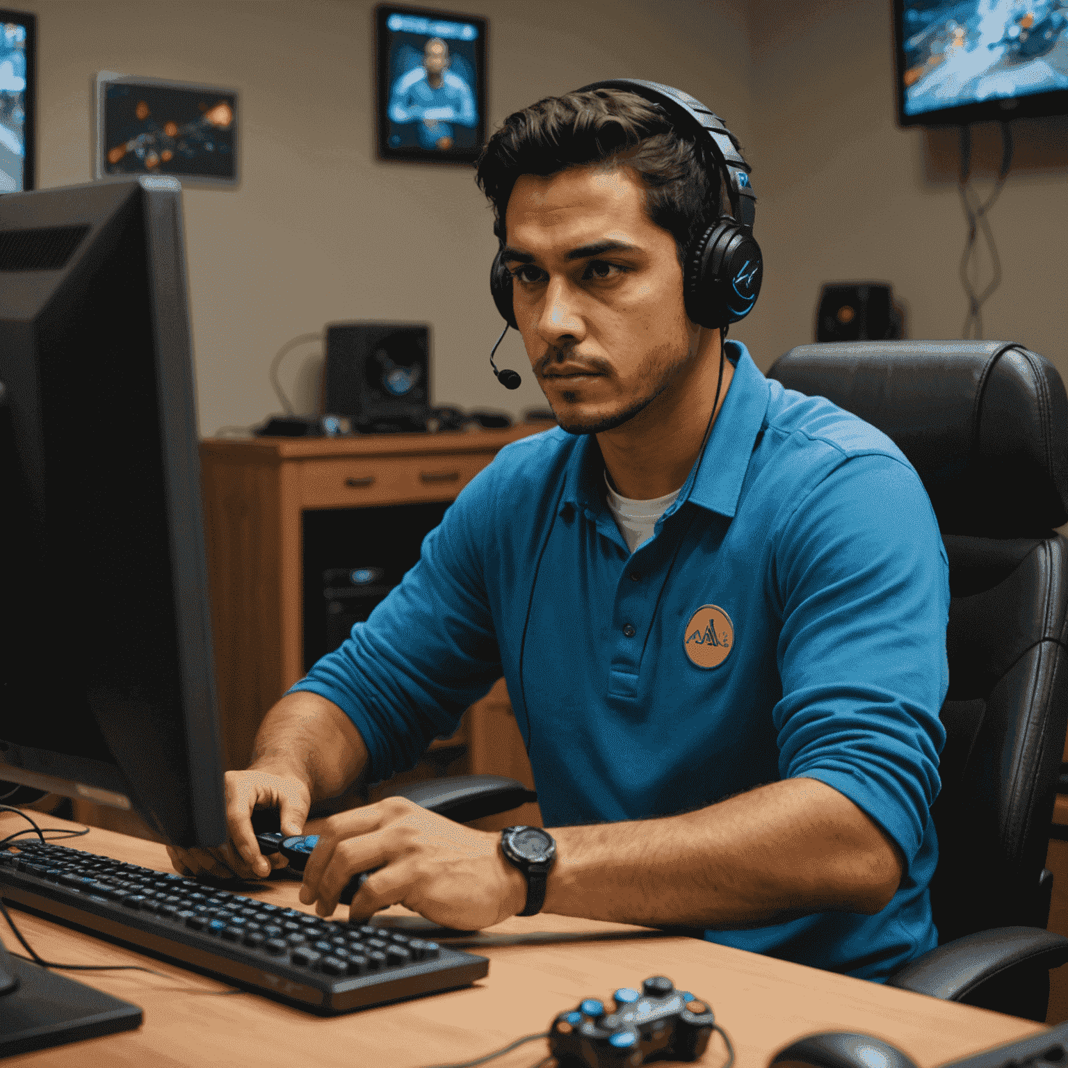 Carlos Ramírez jugando su propio videojuego en una computadora
